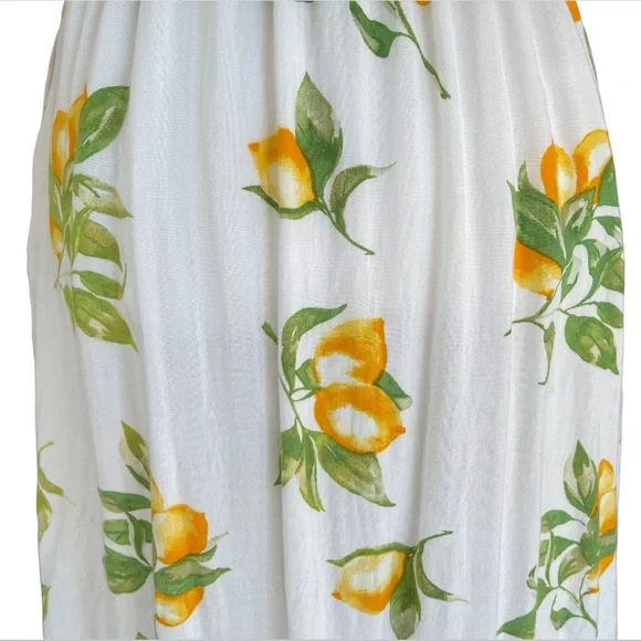 White Lemon Print Tie Front Noodle Strap A-line Mini Dress - Picture 8 of 16